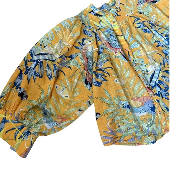 Anthropologie Maeve Balloon Sleeve Tropical Bird Button Down Shirt Size XS - Picture 7 of 10